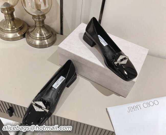 Duplicate Jimmy Choo Ravi Flat Loafers 2.5cm in Patent Leather with Strass Link Black 1011034