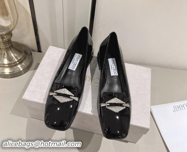 Duplicate Jimmy Choo Ravi Flat Loafers 2.5cm in Patent Leather with Strass Link Black 1011034