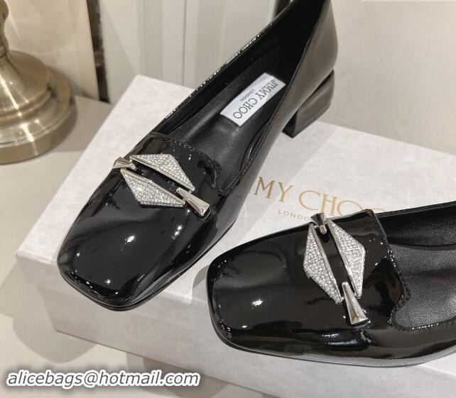 Duplicate Jimmy Choo Ravi Flat Loafers 2.5cm in Patent Leather with Strass Link Black 1011034