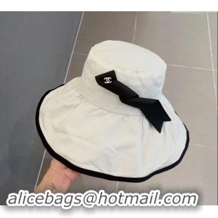 Low Cost Chanel Fabric Bucket hat with Waved Band 0301 White 2024