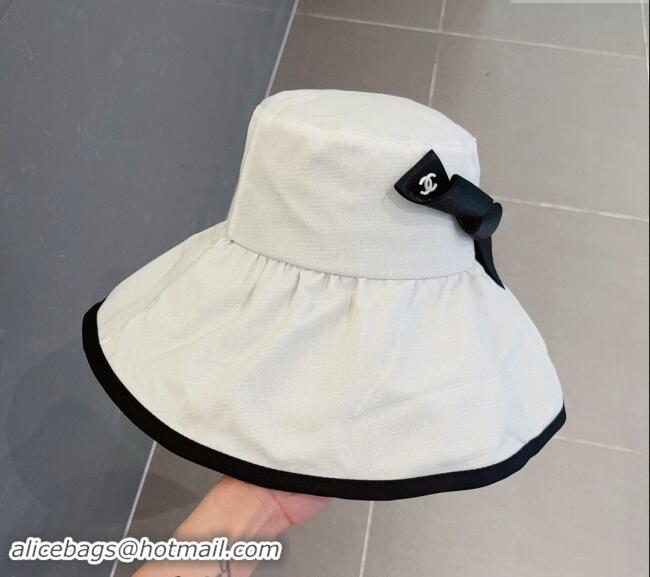 Low Cost Chanel Fabric Bucket hat with Waved Band 0301 White 2024