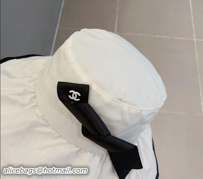 Low Cost Chanel Fabric Bucket hat with Waved Band 0301 White 2024