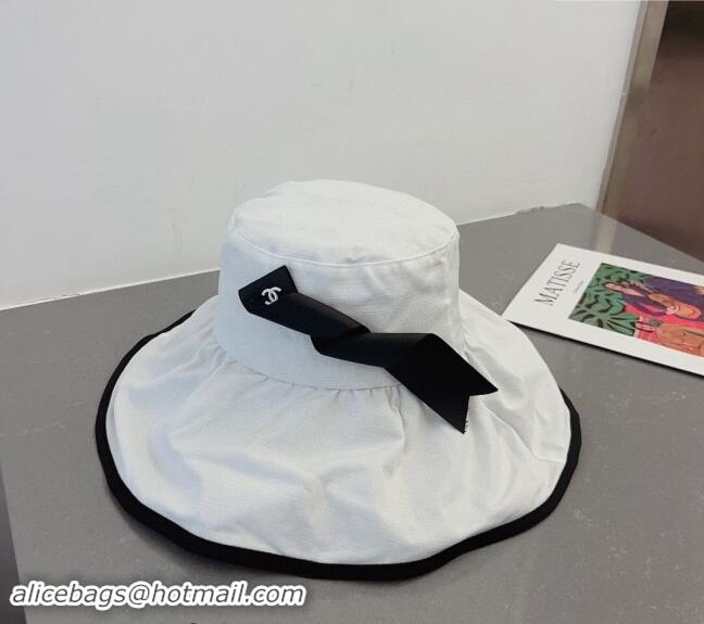 Low Cost Chanel Fabric Bucket hat with Waved Band 0301 White 2024