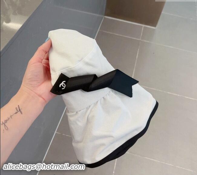 Low Cost Chanel Fabric Bucket hat with Waved Band 0301 White 2024