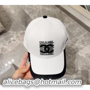 Discount Chanel Canvas Baseball Hat 0301 White/Black 2024