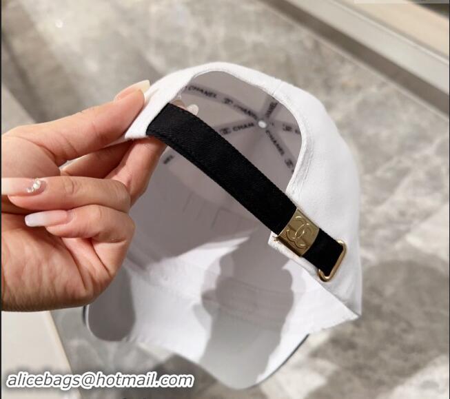 Discount Chanel Canvas Baseball Hat 0301 White/Black 2024