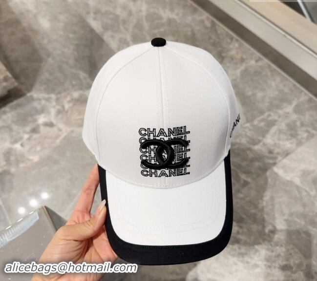 Discount Chanel Canvas Baseball Hat 0301 White/Black 2024