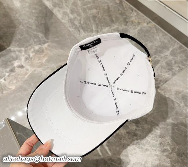 Discount Chanel Canvas Baseball Hat 0301 White/Black 2024