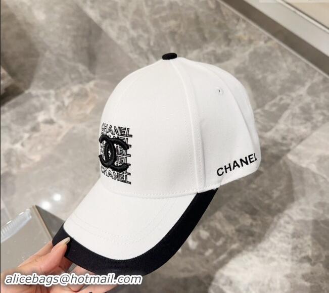 Discount Chanel Canvas Baseball Hat 0301 White/Black 2024