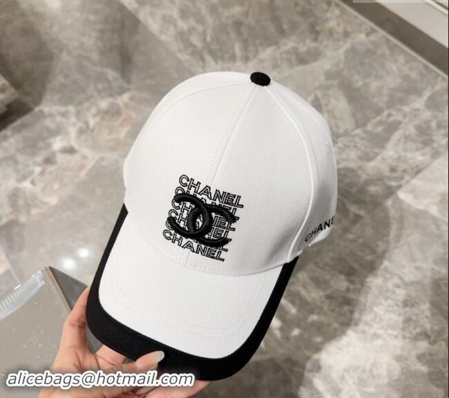 Discount Chanel Canvas Baseball Hat 0301 White/Black 2024