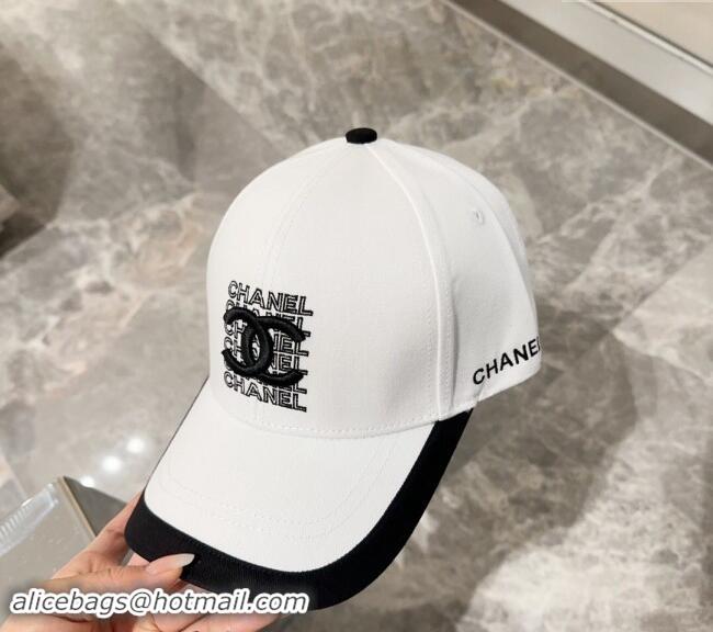 Discount Chanel Canvas Baseball Hat 0301 White/Black 2024