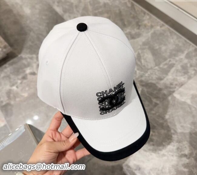 Discount Chanel Canvas Baseball Hat 0301 White/Black 2024