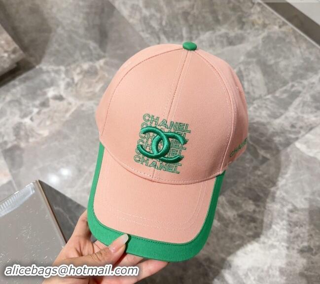 Inexpensive Chanel Canvas Baseball Hat 0301 Light Pink/Green 2024