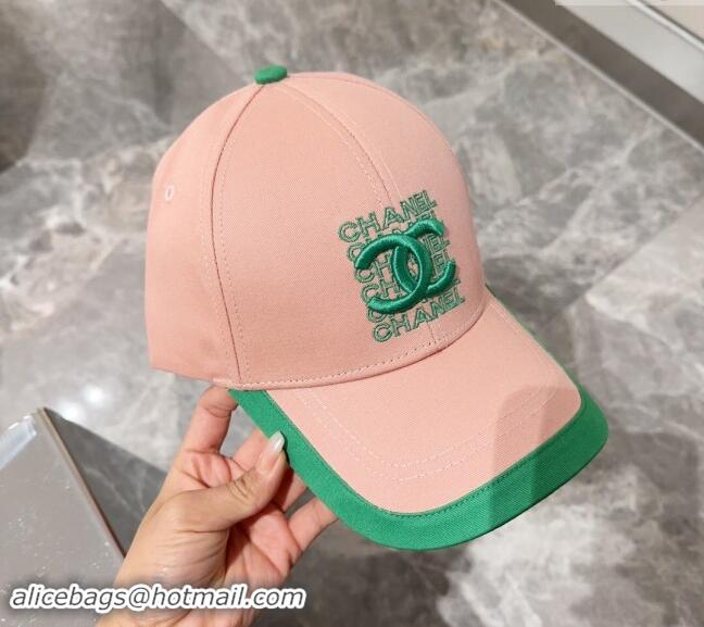 Inexpensive Chanel Canvas Baseball Hat 0301 Light Pink/Green 2024