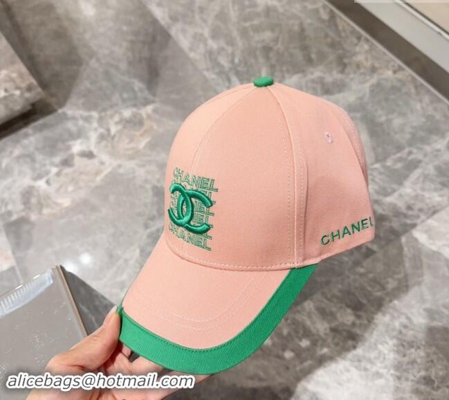 Inexpensive Chanel Canvas Baseball Hat 0301 Light Pink/Green 2024