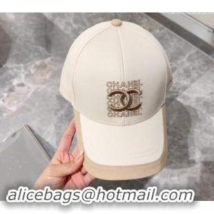 Market Sells Chanel Canvas Baseball Hat 0301 White/Beige 2024