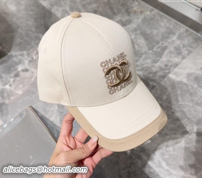 Market Sells Chanel Canvas Baseball Hat 0301 White/Beige 2024