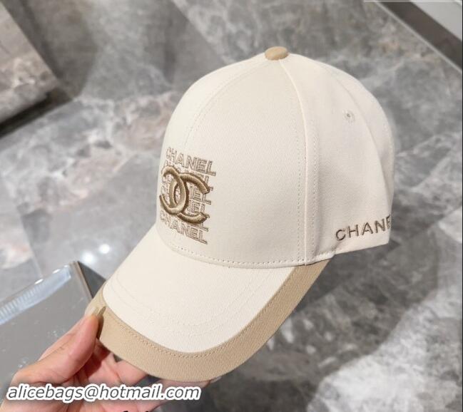 Market Sells Chanel Canvas Baseball Hat 0301 White/Beige 2024