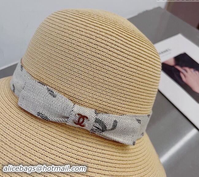 Market Sells Chanel Straw Bucket Hat with Canvas 0302 Band Beige 2024