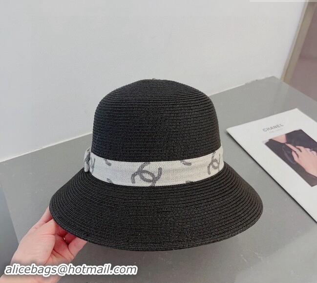 Market Sells Chanel Straw Bucket Hat with Canvas Band 0302 Black 2024