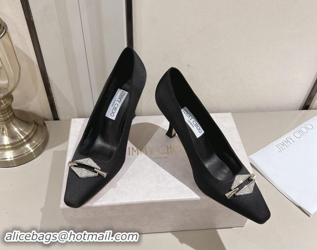 Good Looking Jimmy Choo Ryker Pumps 8cm in Black Satin with Strass Link 1011036