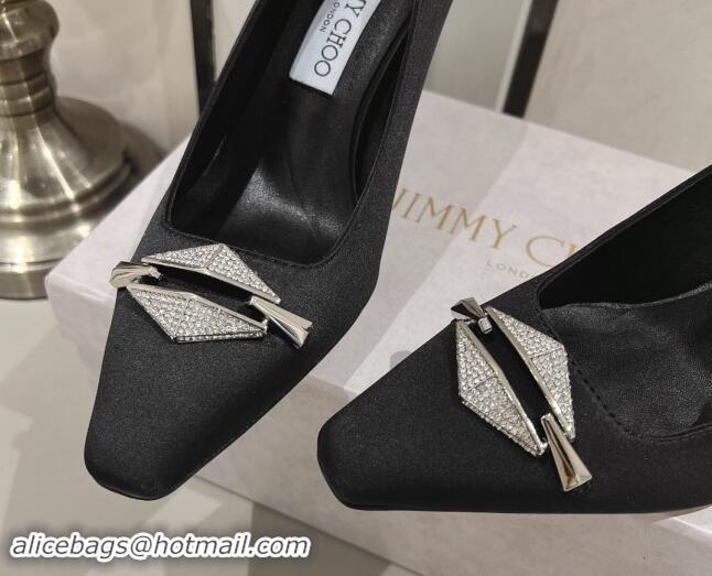 Good Looking Jimmy Choo Ryker Pumps 8cm in Black Satin with Strass Link 1011036