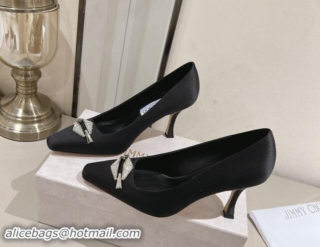 Good Looking Jimmy Choo Ryker Pumps 8cm in Black Satin with Strass Link 1011036