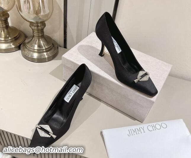 Good Looking Jimmy Choo Ryker Pumps 8cm in Black Satin with Strass Link 1011036