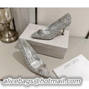 Lower Price Jimmy Choo Ryker Pumps 8cm in Silver Glitter with Metal-Tone Link 1011037