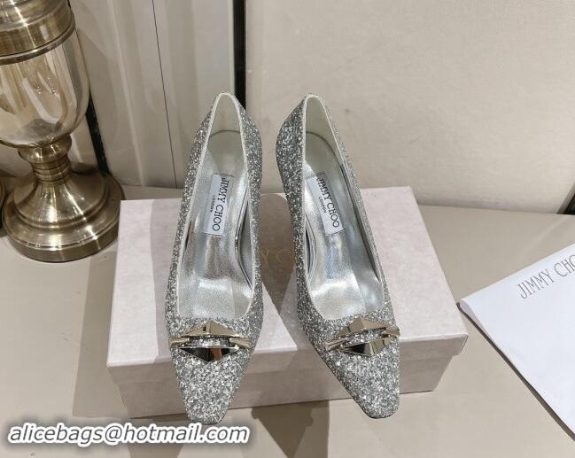 Lower Price Jimmy Choo Ryker Pumps 8cm in Silver Glitter with Metal-Tone Link 1011037