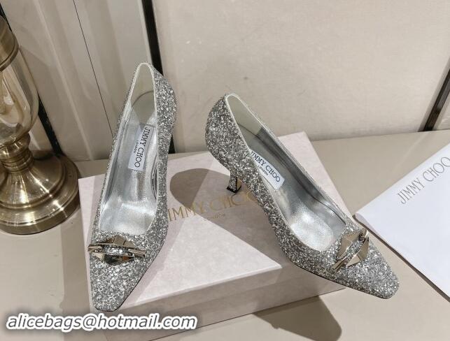 Lower Price Jimmy Choo Ryker Pumps 8cm in Silver Glitter with Metal-Tone Link 1011037