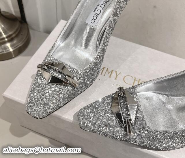 Lower Price Jimmy Choo Ryker Pumps 8cm in Silver Glitter with Metal-Tone Link 1011037