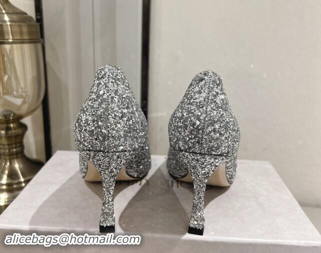 Lower Price Jimmy Choo Ryker Pumps 8cm in Silver Glitter with Metal-Tone Link 1011037