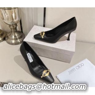 Best Price Jimmy Choo Ryker Pumps 8cm in Lambskin Leather with Metal-Tone Link Black 1011038