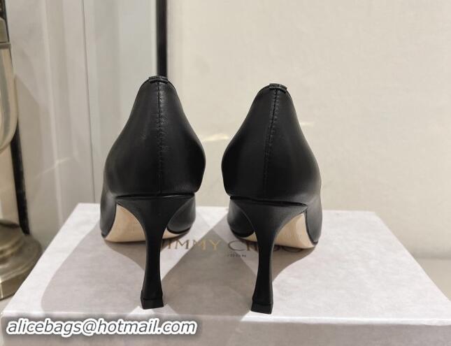 Best Price Jimmy Choo Ryker Pumps 8cm in Lambskin Leather with Metal-Tone Link Black 1011038