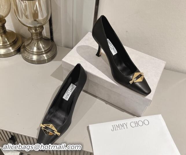 Best Price Jimmy Choo Ryker Pumps 8cm in Lambskin Leather with Metal-Tone Link Black 1011038