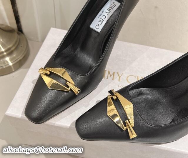 Best Price Jimmy Choo Ryker Pumps 8cm in Lambskin Leather with Metal-Tone Link Black 1011038