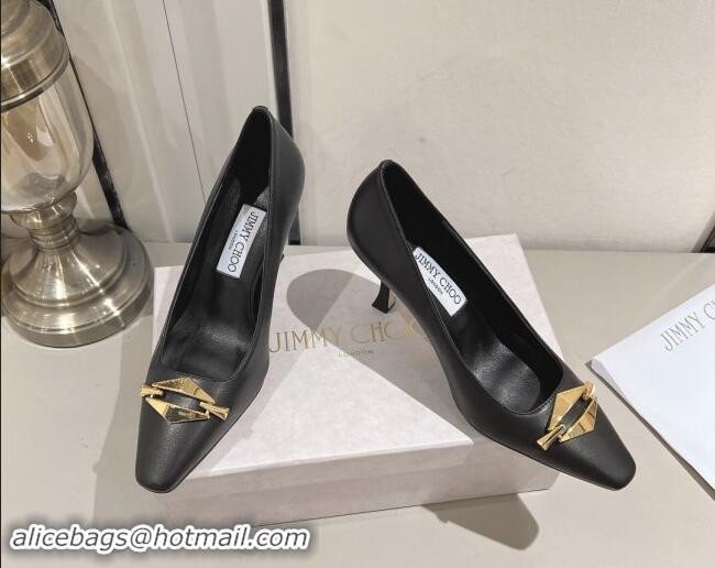 Best Price Jimmy Choo Ryker Pumps 8cm in Lambskin Leather with Metal-Tone Link Black 1011038