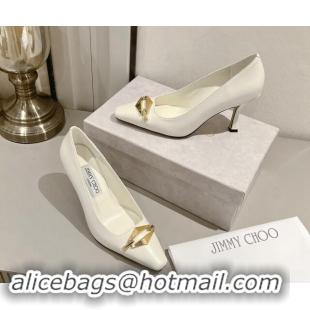 Buy Luxury Jimmy Choo Ryker Pumps 8cm in Lambskin Leather with Metal-Tone Link White 1011039