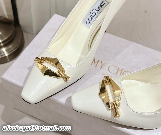 Buy Luxury Jimmy Choo Ryker Pumps 8cm in Lambskin Leather with Metal-Tone Link White 1011039