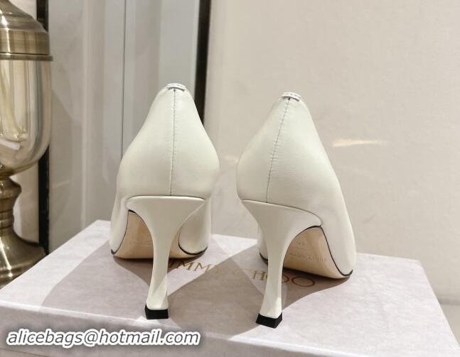 Buy Luxury Jimmy Choo Ryker Pumps 8cm in Lambskin Leather with Metal-Tone Link White 1011039