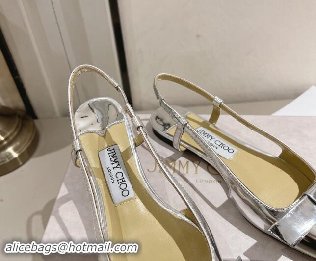 Luxurious Jimmy Choo Adalle Slingbacks Flat in Silver Metallic Leather with Bow 011040