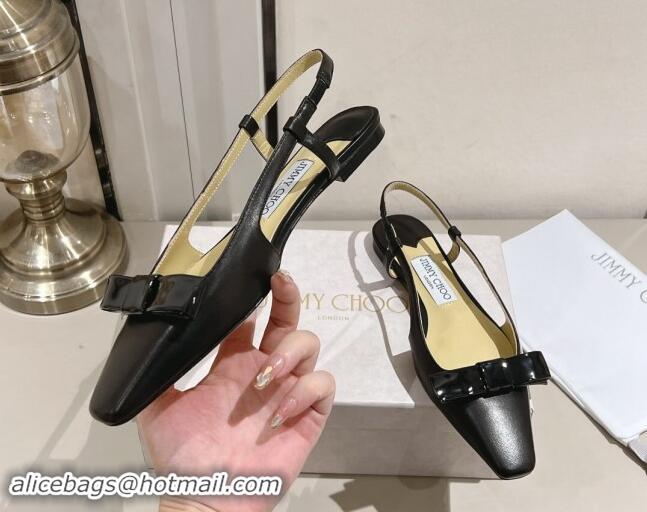 Most Popular Jimmy Choo Adalle Slingbacks Flat in Black Patent and Nappa Leather with Bow 1011041