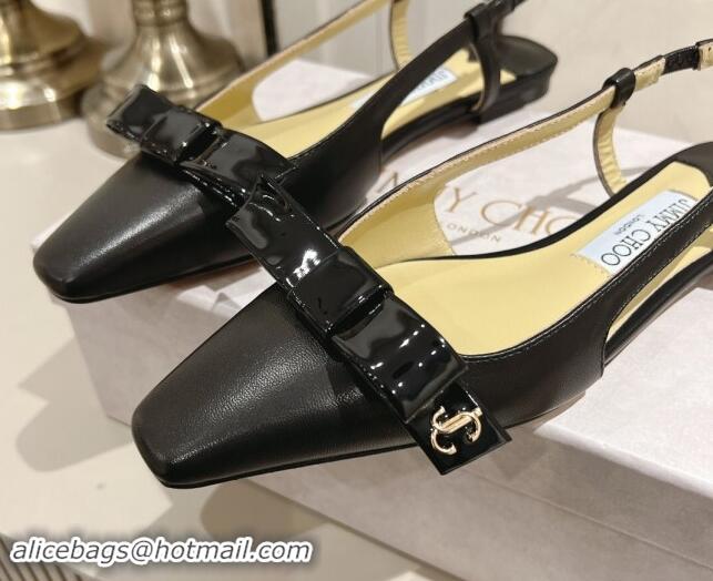 Most Popular Jimmy Choo Adalle Slingbacks Flat in Black Patent and Nappa Leather with Bow 1011041