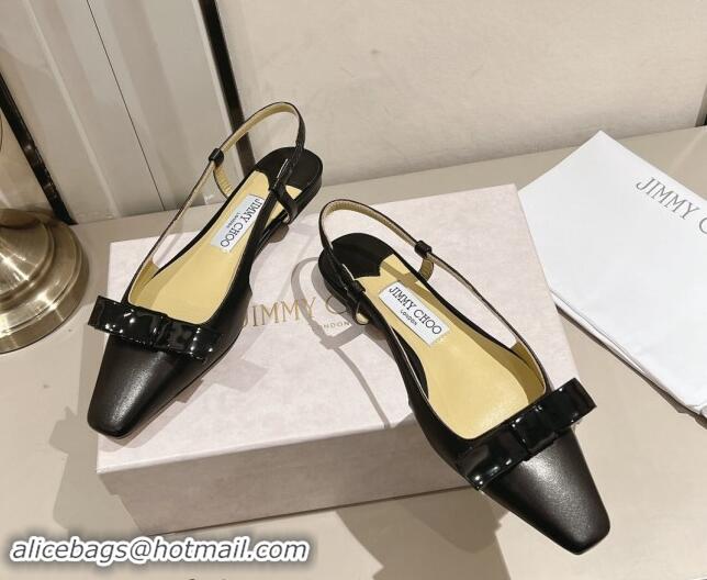 Most Popular Jimmy Choo Adalle Slingbacks Flat in Black Patent and Nappa Leather with Bow 1011041