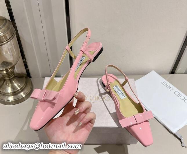 Buy Discount Jimmy Choo Adalle Slingbacks Flat in Pink Patent Leather with Bow 011042