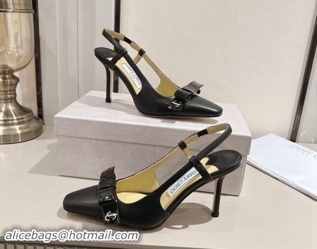 Best Product Jimmy Choo Adalle Slingbacks Pumps 6.5/8.5cm in Black Nappa Leather with Bow 011045