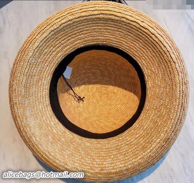 Luxury Classic Chanel Straw Wide Brim Hat with 0302 Black Band 2024