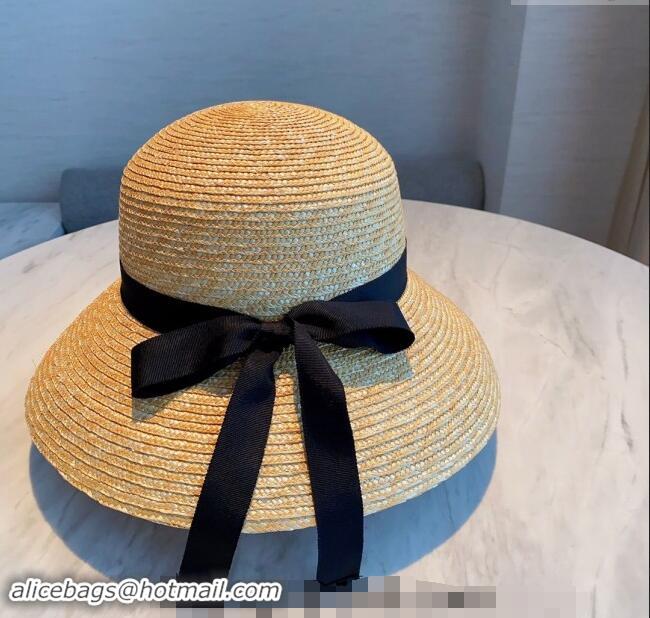 Luxury Classic Chanel Straw Wide Brim Hat with 0302 Black Band 2024