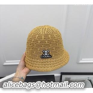 Top Quality Chanel Straw Bucket Hat with CC Logo 0302 Gold 2024